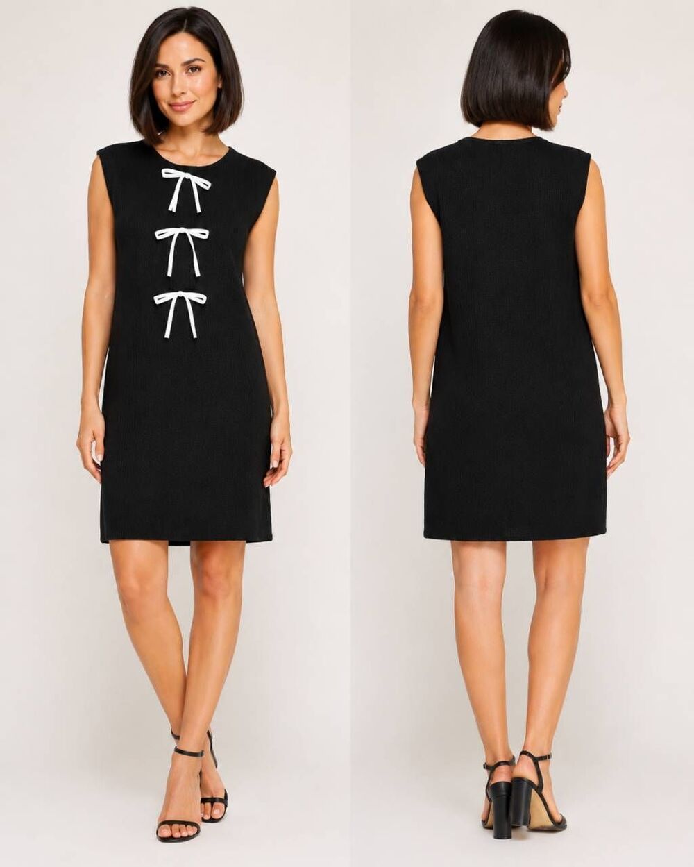 SHE + SKY Black Knit Bow Front Shift Sweater Dress Size Small NWT